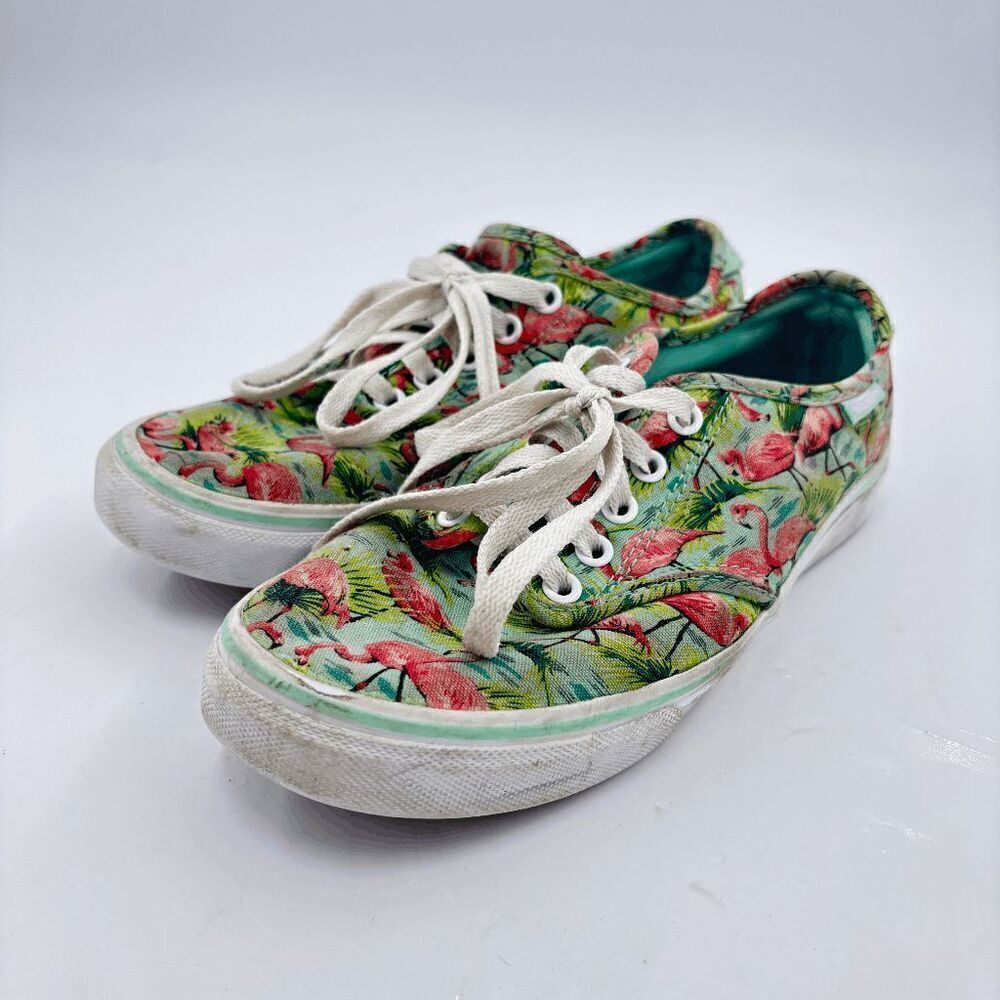 Vans‎ Off the Wall Pink Flamingo & Palm Trees Skate Shoes Men Sz 8 Floral Aloha